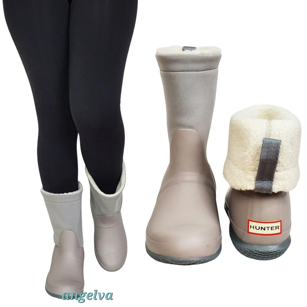 NWT Hunter original insulated roll top sherpa rain boots gray winter outdoor